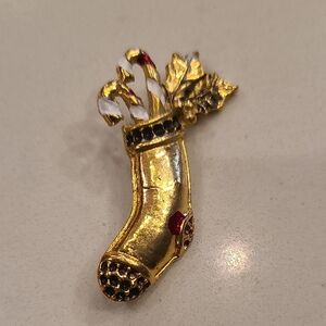 Gold and Red Holiday Stocking Brooch